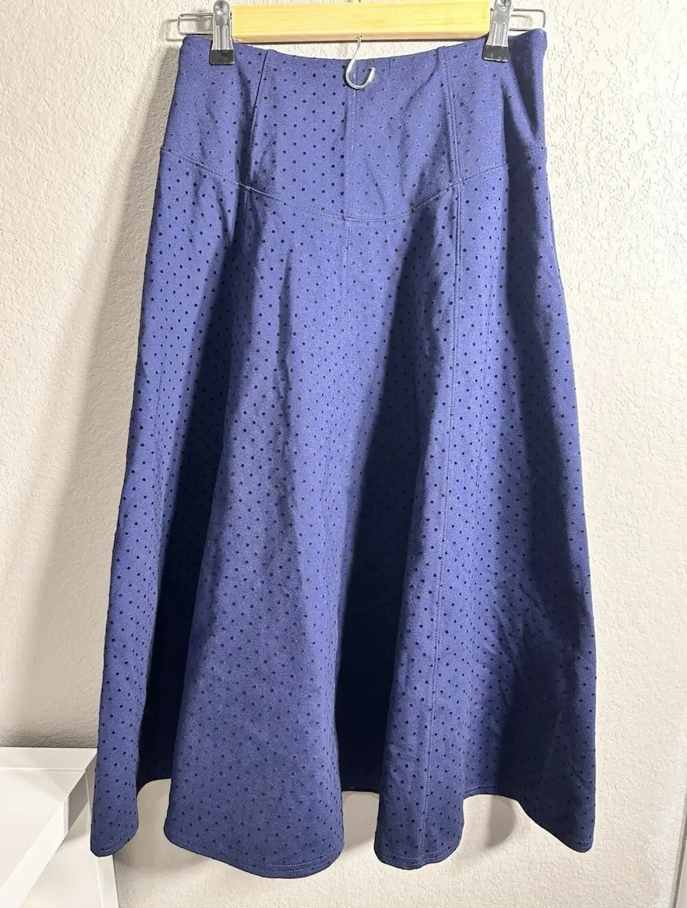 Maeve by Anthropologie‎ Blue/Black Polka Dot A-Line Midi Skirt Zip Size 2